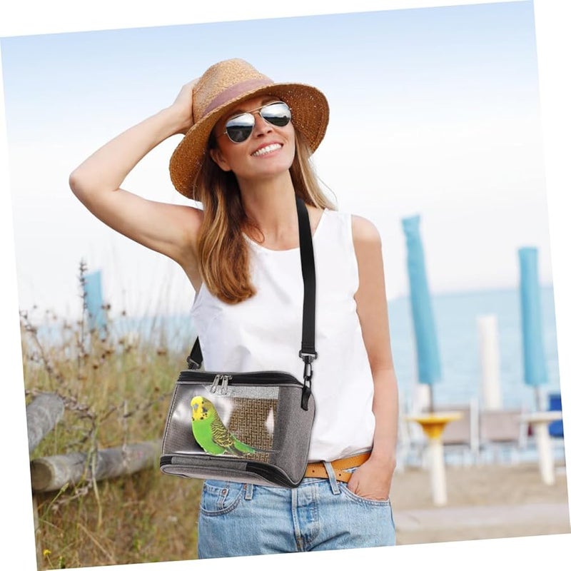 Gray Lightweight Parrot Carrier Bag with Breathable Mesh Portable Travel Cage for Small Birds - Image 4